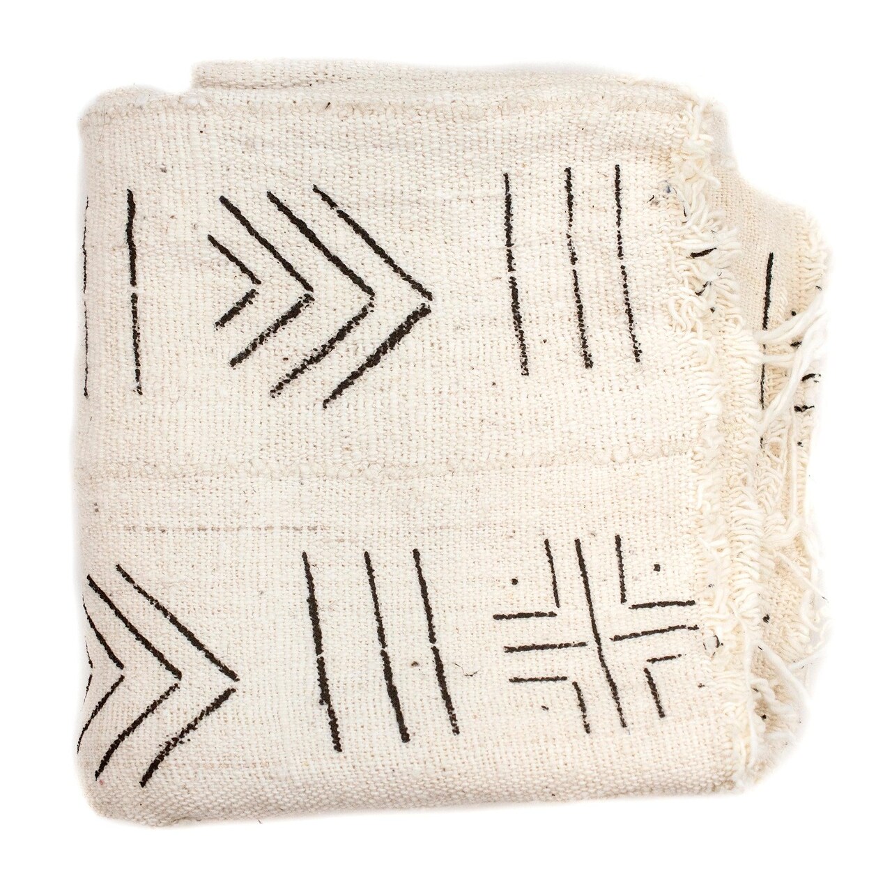 The Bead Chest White Bogolan Mali Mud Cloth - Handmade African Textile from West Africa - 40x64 Inches - Ideal for Home Decor, Boho Throw Blanket, Upholstery, or Crafts